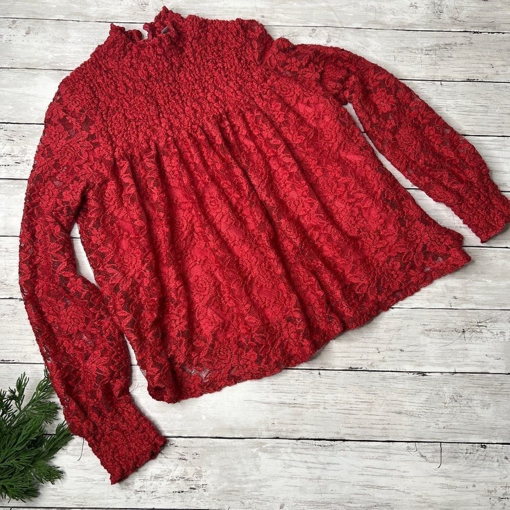 Blue Tassel lace style long sleeve Blouse XS